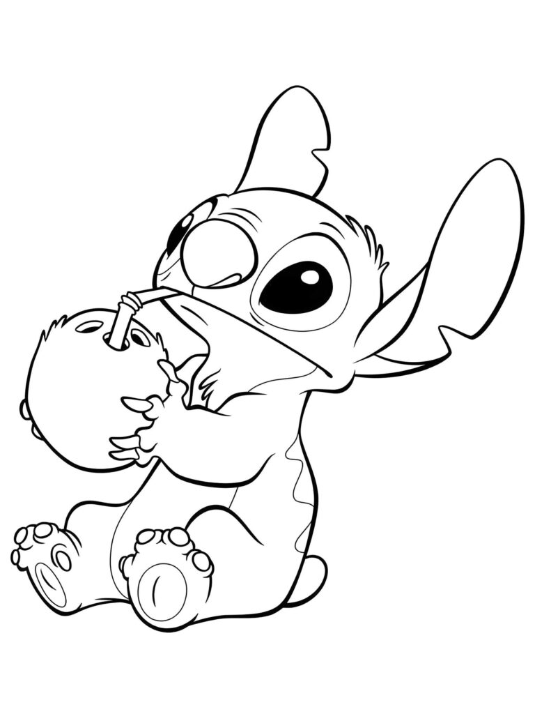 Imagem do Stitch bebendo agua de coco para imprimir - Mr Desenho