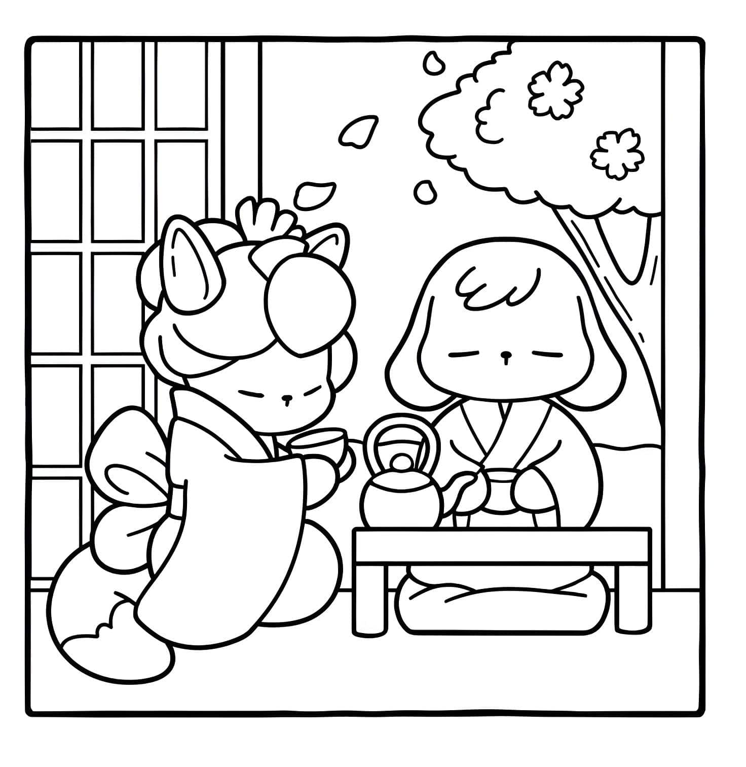 Imagem de cerimônia do chá com animais Bobbie Goods para colorir
